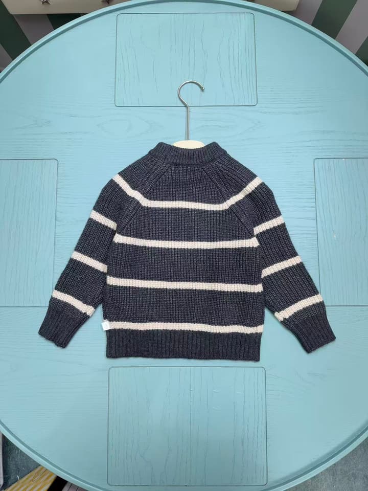 Moncler Classic Logo Kids Knit Sweater – 2025SS in Navy Blue And Cream Stripe