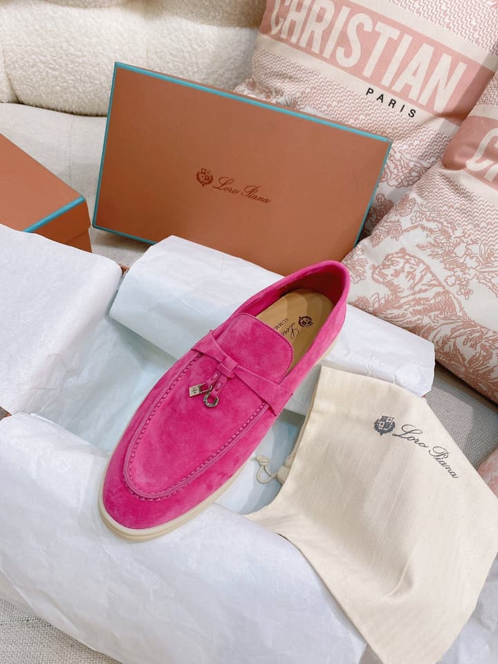 Loro Piana Glossy Cashmere Loafers in Blush Pink Suede