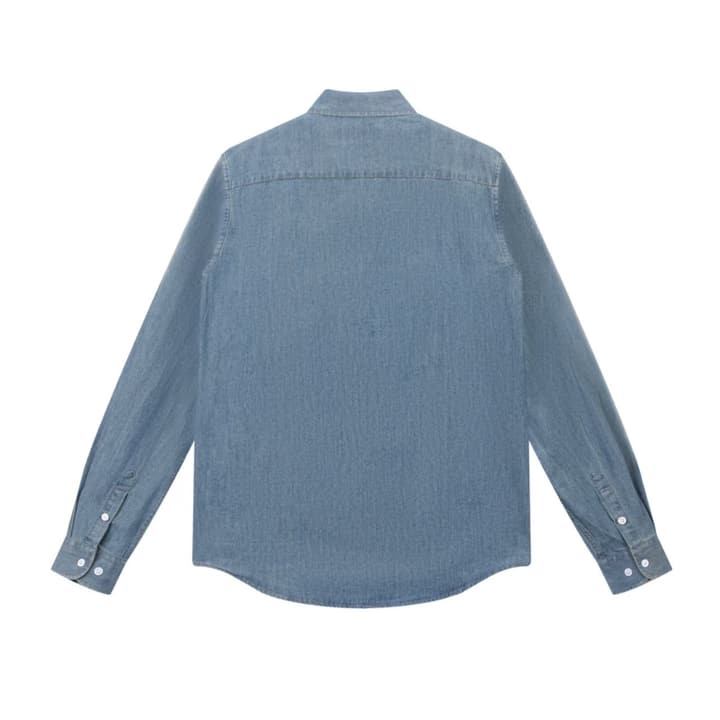 Ralph Lauren Washed Denim Shirt with Embroidered Logo in Dark Wash Denim Flat Lay