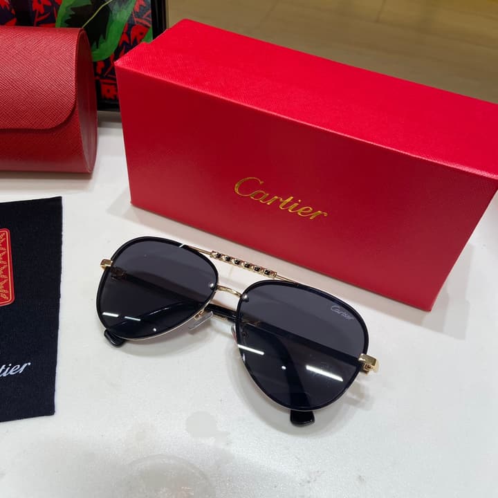 Cartier Polarized Sunglasses – 2024 Collection in Black Gold Aviator - View 1
