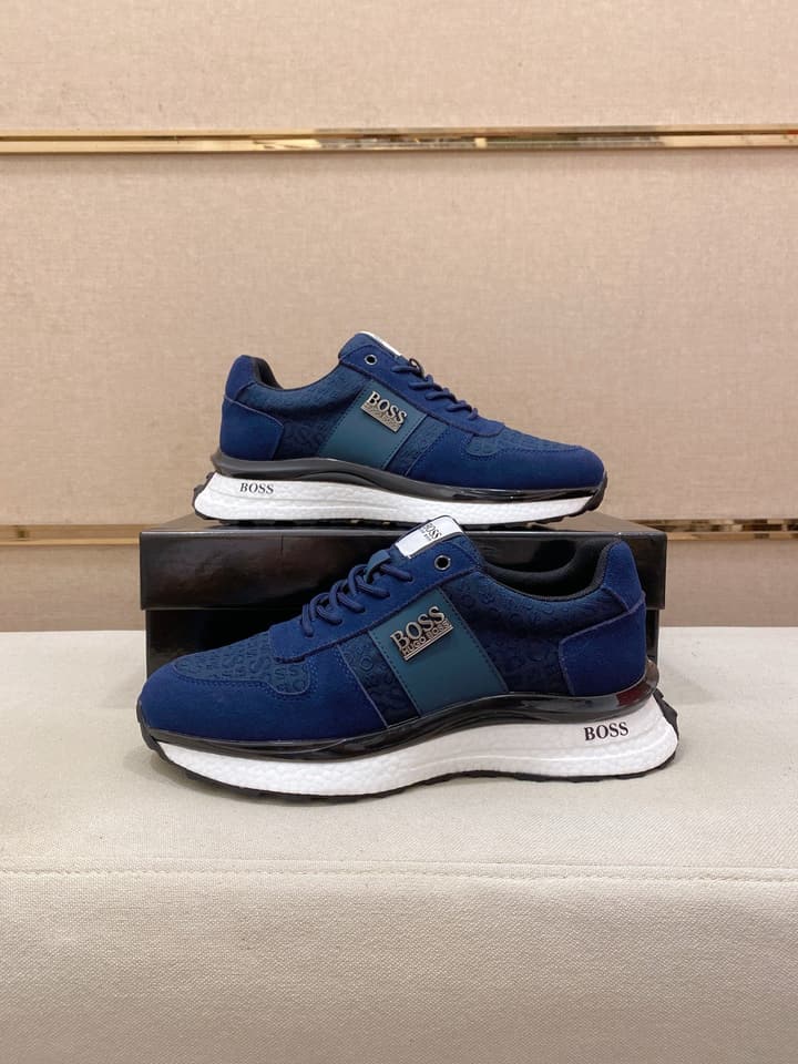 Boss Italian Leather Casual Sneakers in Dark Navy