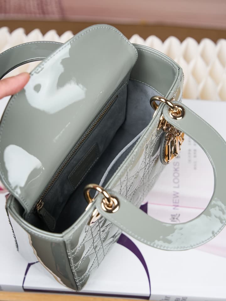 Dior Lady Dior Handbag in Black Patent Leather