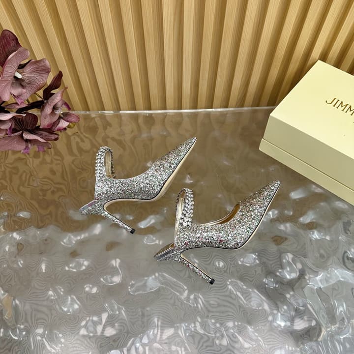 Jimmy Choo Sequined Evening Heels – 2025SS in Nude Shimmer