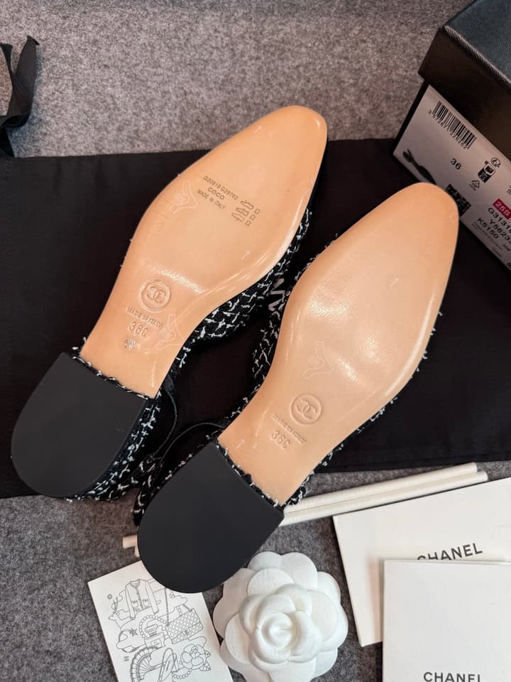 Chanel Classic Slingback Heels in Bright Black And White Tweed