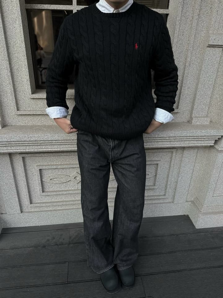 Ralph Lauren Cable Knit Crewneck Sweater in Black