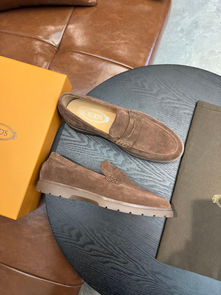 Tod's Suede Calfskin Loafers in Cognac Suede