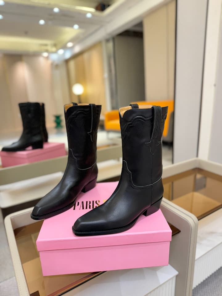 Paris Texas Western Ankle Boots in Embossed Black