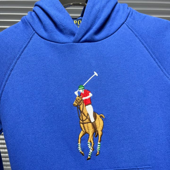 Ralph Lauren Embroidered Pony Terry Hooded Sweatshirt – Kids Collection in Bright Blue