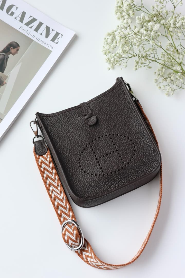 Hermès Ebony Shoulder Bag with Patterned Strap in Ebony With Patterned Strap