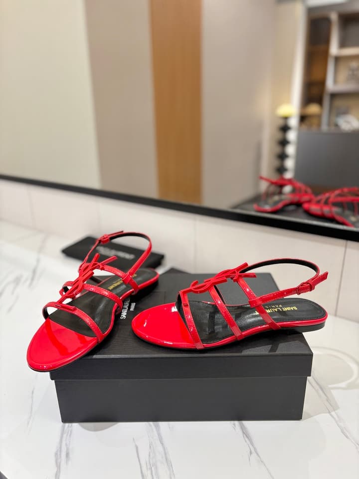 Saint Laurent YSL Metal Logo Heeled Sandals in Matte Black Criss-cross Strap Sandal