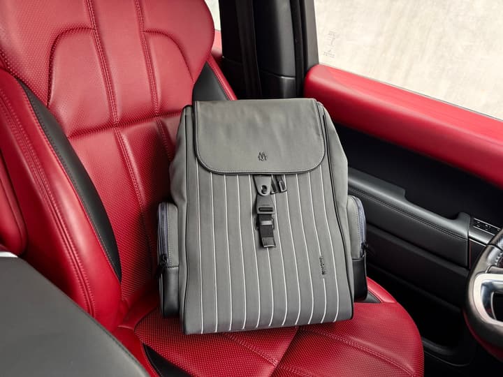 RIMOWA Never Still Large Canvas Backpack in Light Gray Pinstripe