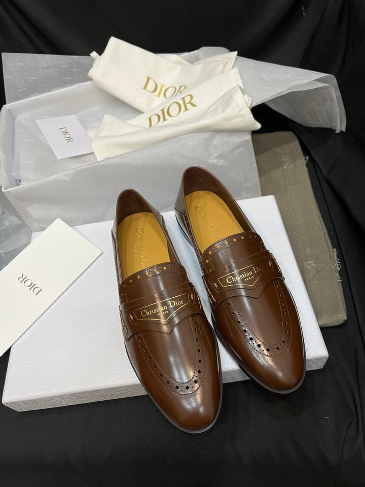 Dior New Luxury Flats in Brown Embossed Leather Loafer