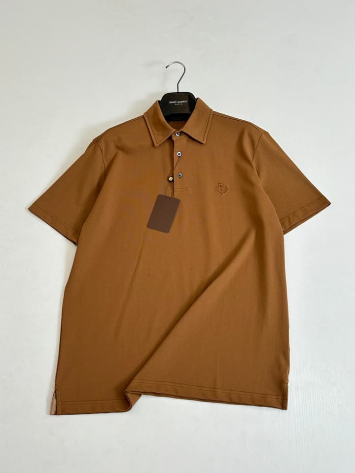 Loro Piana LP Logo Embroidered Pique Cotton Polo Shirt in Dark Brown