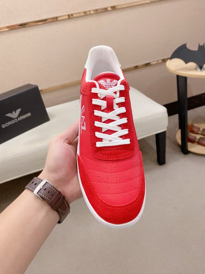 Armani Italian Leather Luxury Sneakers – New Collection in Bright Red
