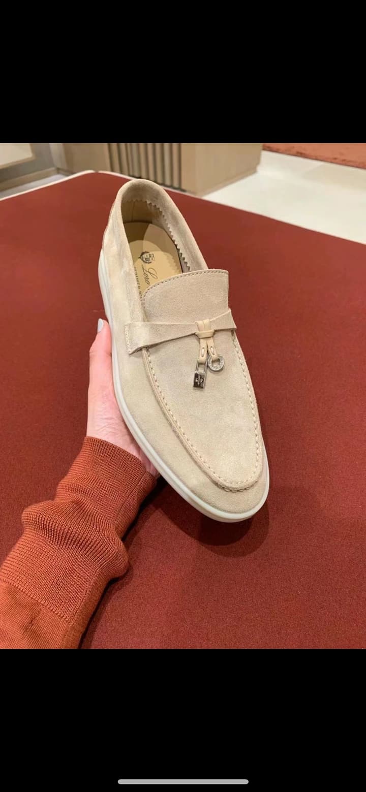 Loro Piana Glossy Cashmere Loafers in Blush Pink Suede