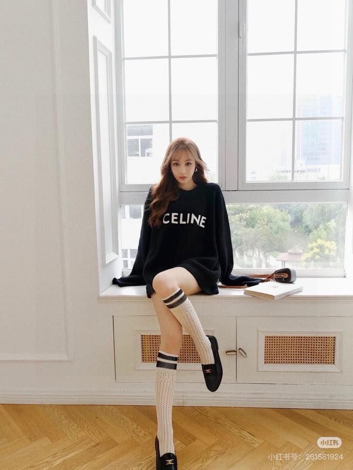 Celine Classic Embroidered Crewneck Sweater in Army Green