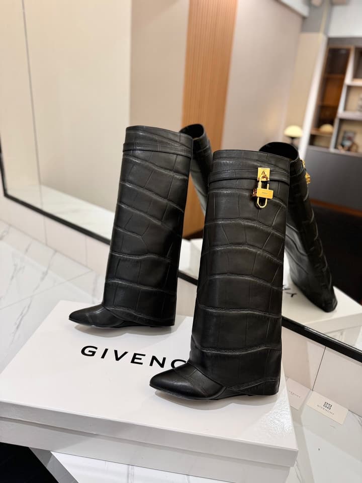 Givenchy Lock Detail Knee-High Boots – 2024 SS in Black Leather