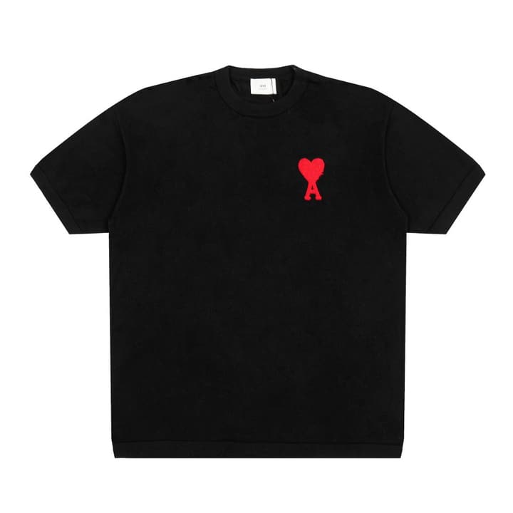 Ami Paris Classic Heart Embroidered Knit T-Shirt – 2025SS in Black