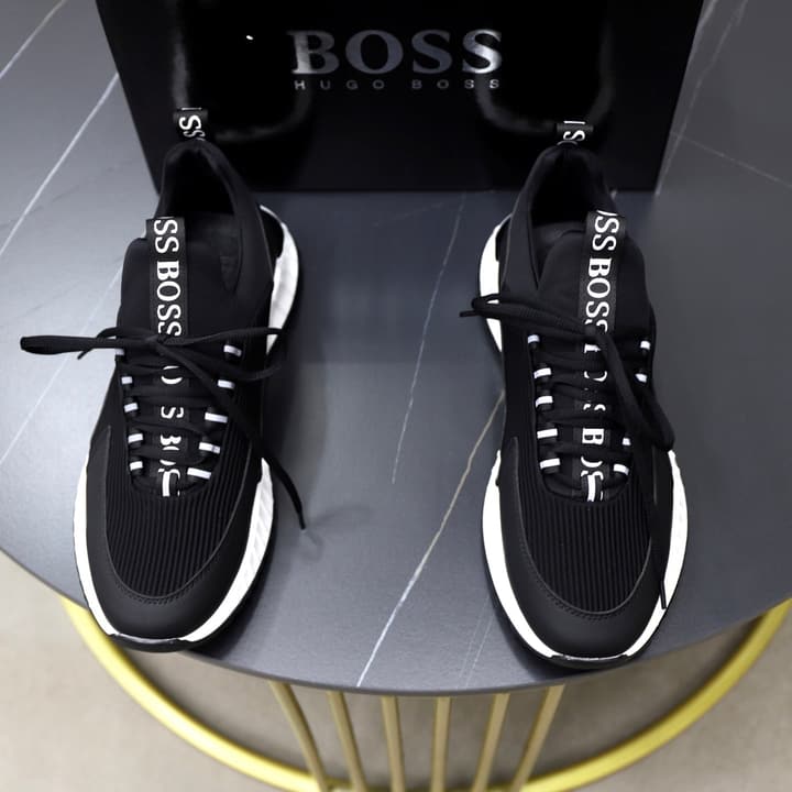 Boss Men's Knit Sneakers in Black Laced