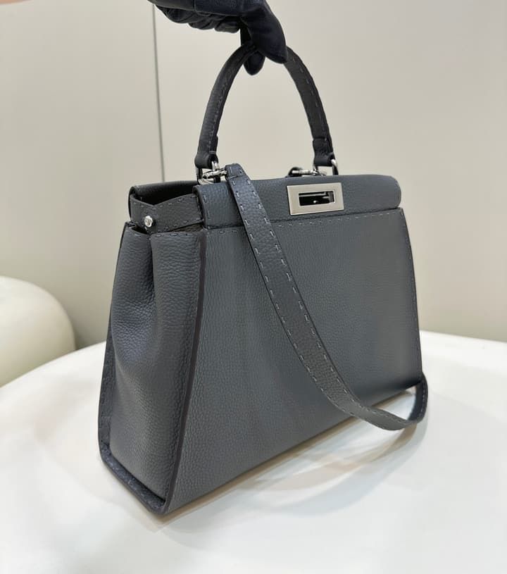 Fendi Classic Peekaboo Handbag in Classic Black With Patterned Strap