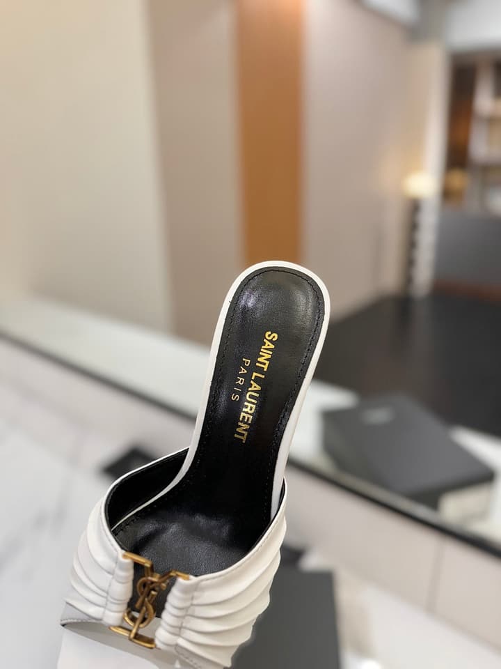 Saint Laurent Crystal Chain Heeled Sandals – 2025 Spring/Summer Collection in Beige