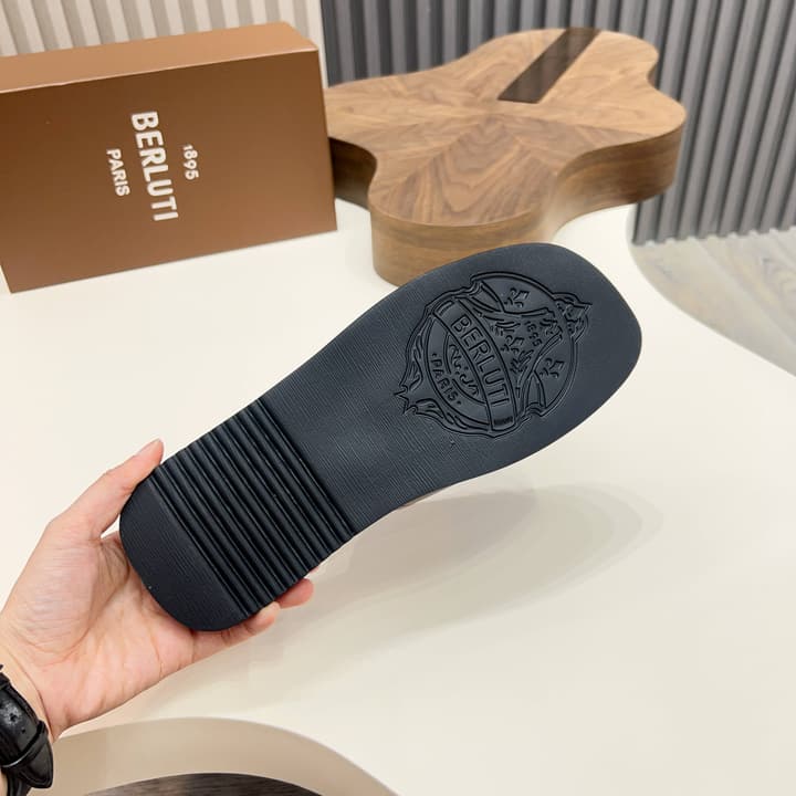 Berluti Hand-Painted Calfskin Slippers in Matte Black