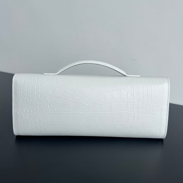 Bottega Veneta Crocodile Embossed Intrecciato Clutch Bag in Gold