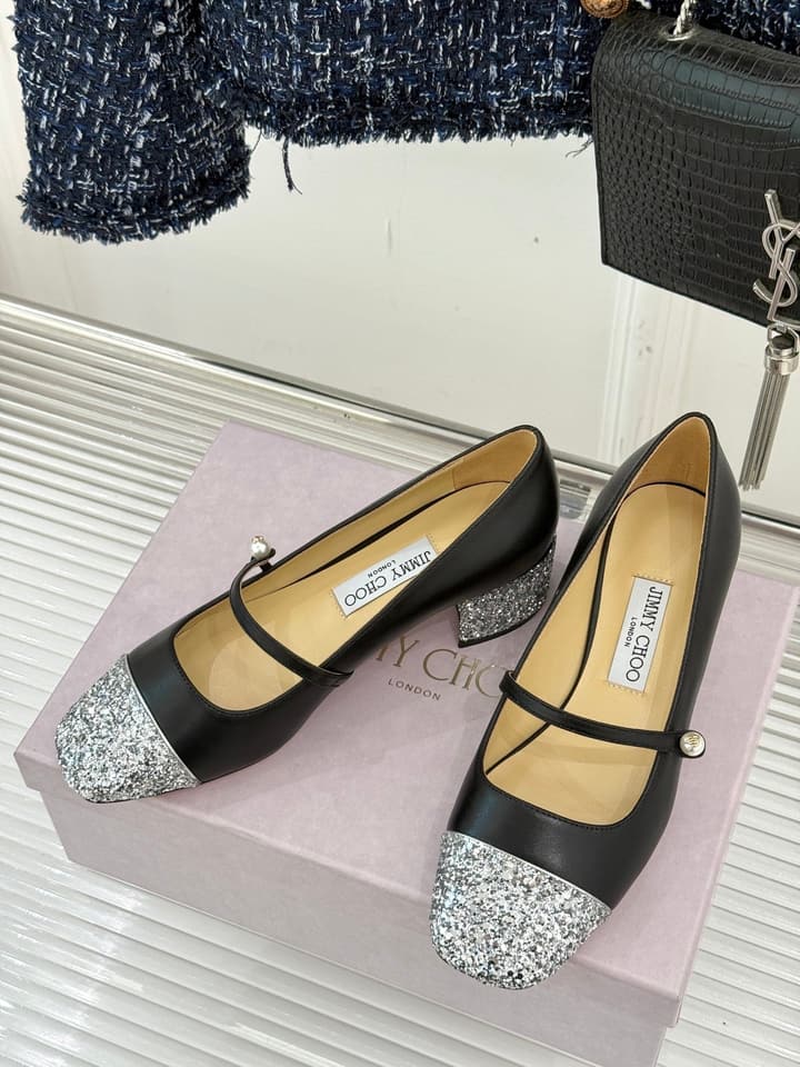 Jimmy Choo Color-block Pearl Mary Jane Heels – 25FW in Black Bow Detail