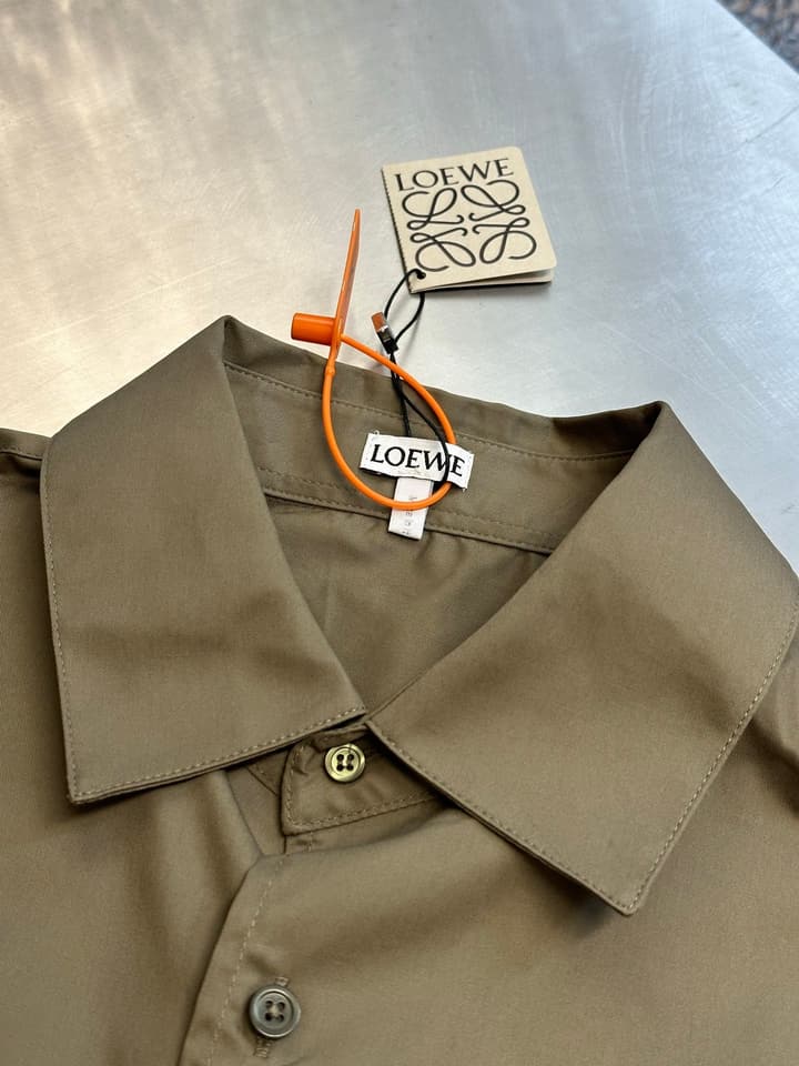Loewe Anagram Two-Tone Embroidered Pocket Shirt in Cream