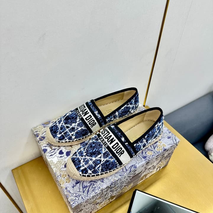 Dior Granville Embroidered Espadrille Flats in Beige/brown Oblique Pattern