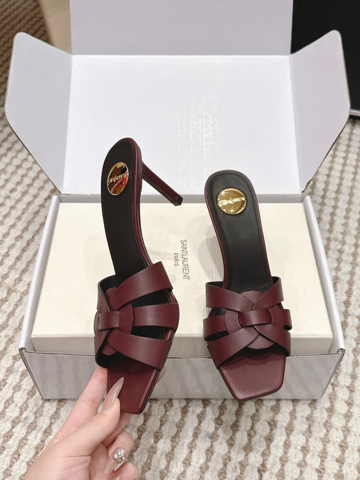 Saint Laurent Melody Square-Toe Heeled Sandals – 2026 Spring/Summer Collection in Beige Patent