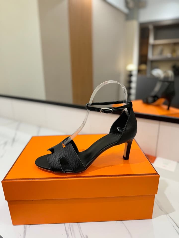 Hermès Classic Palm Grain Cowhide Heels – 6.5cm in Black