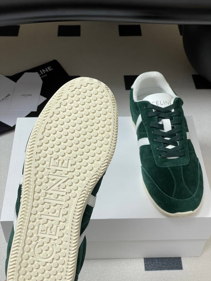 Celine Jogger Triomphe Low-Top Sneakers – 25SS Collection in Dark Green Suede