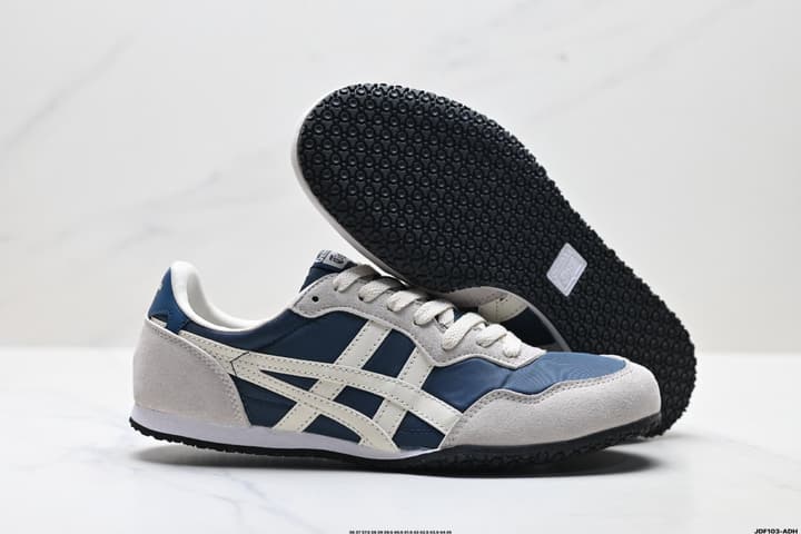 Onitsuka Tiger Serrano Nylon Retro Sneakers in Blue With White Stripes