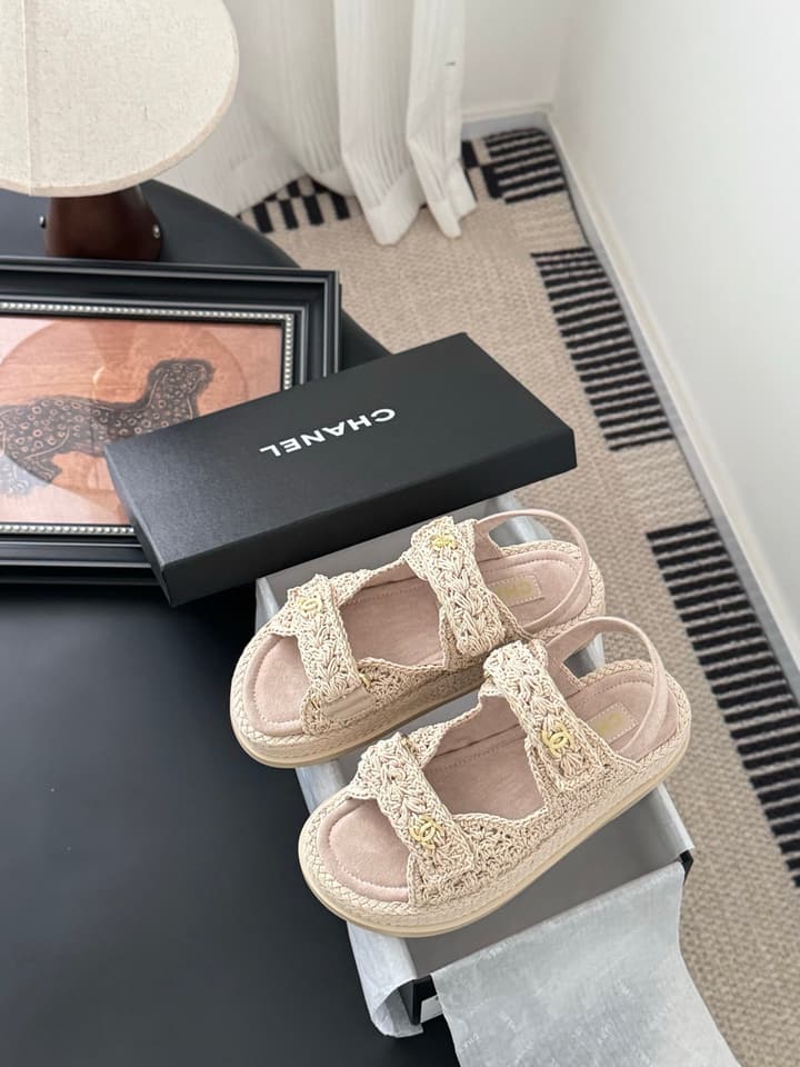 Chanel Velcro Flat Sandals – 25SS Collection in Beige