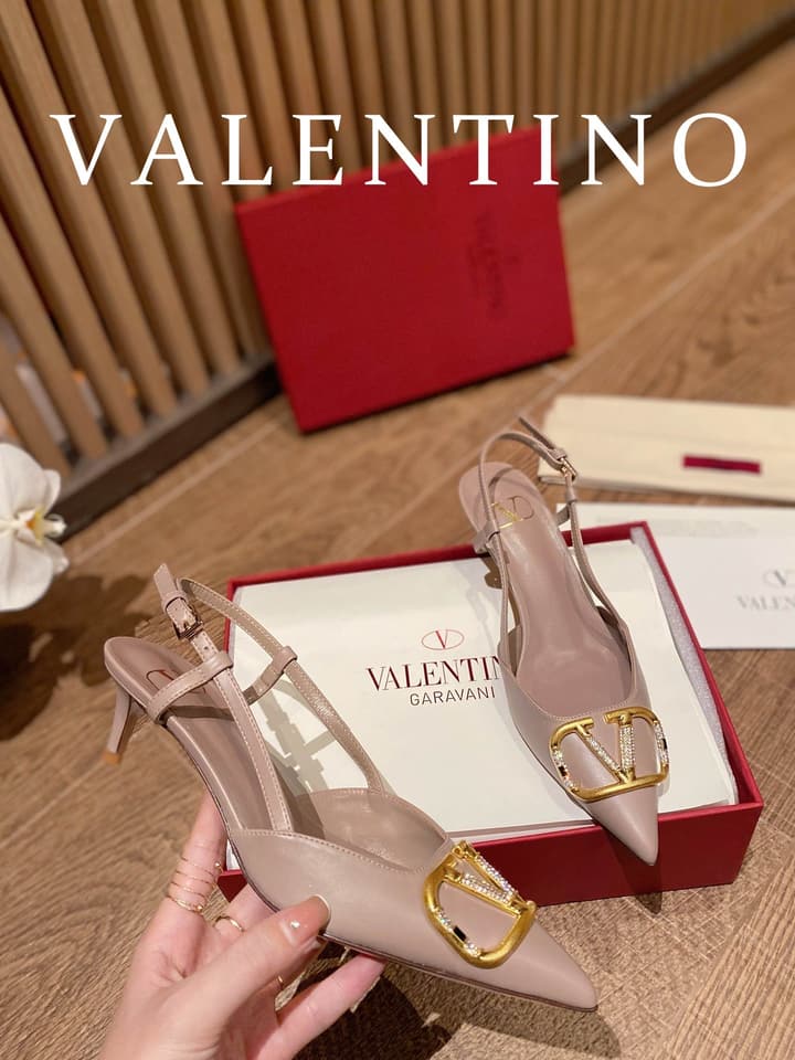 Valentino VLogo Signature Rhinestone Low-Heel Pumps – 2022 Collection in Nude Beige