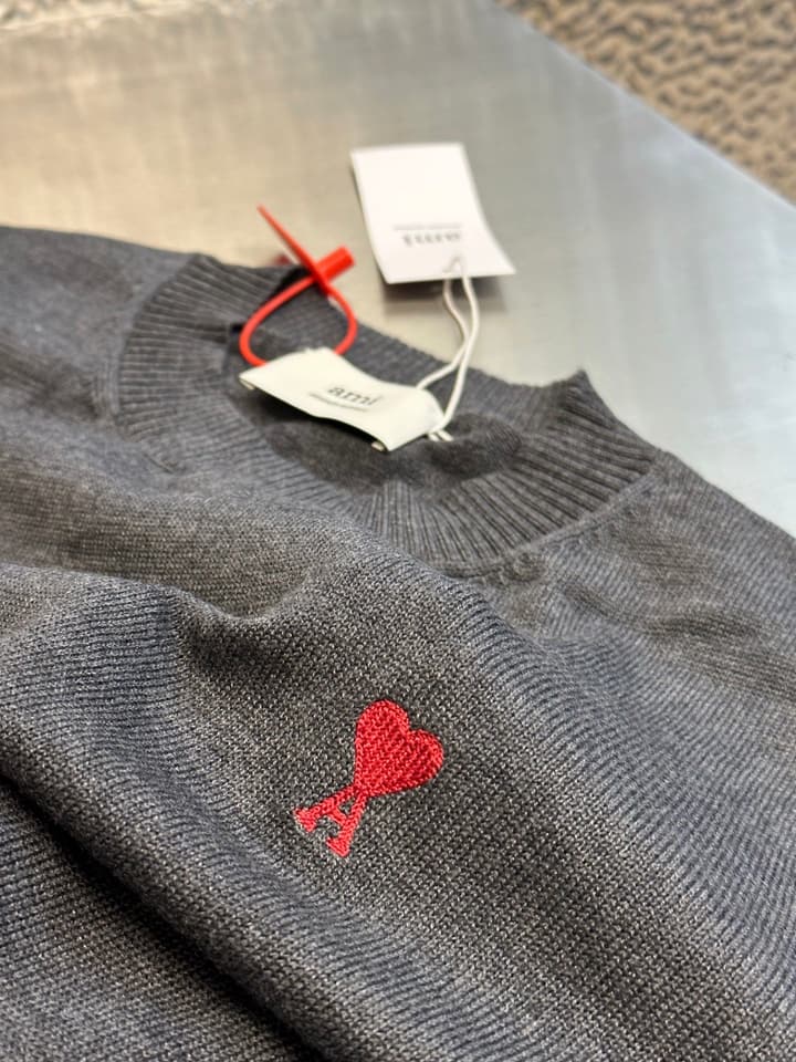 AMI Paris Heart Embroidery Merino Sweater in Classic Black