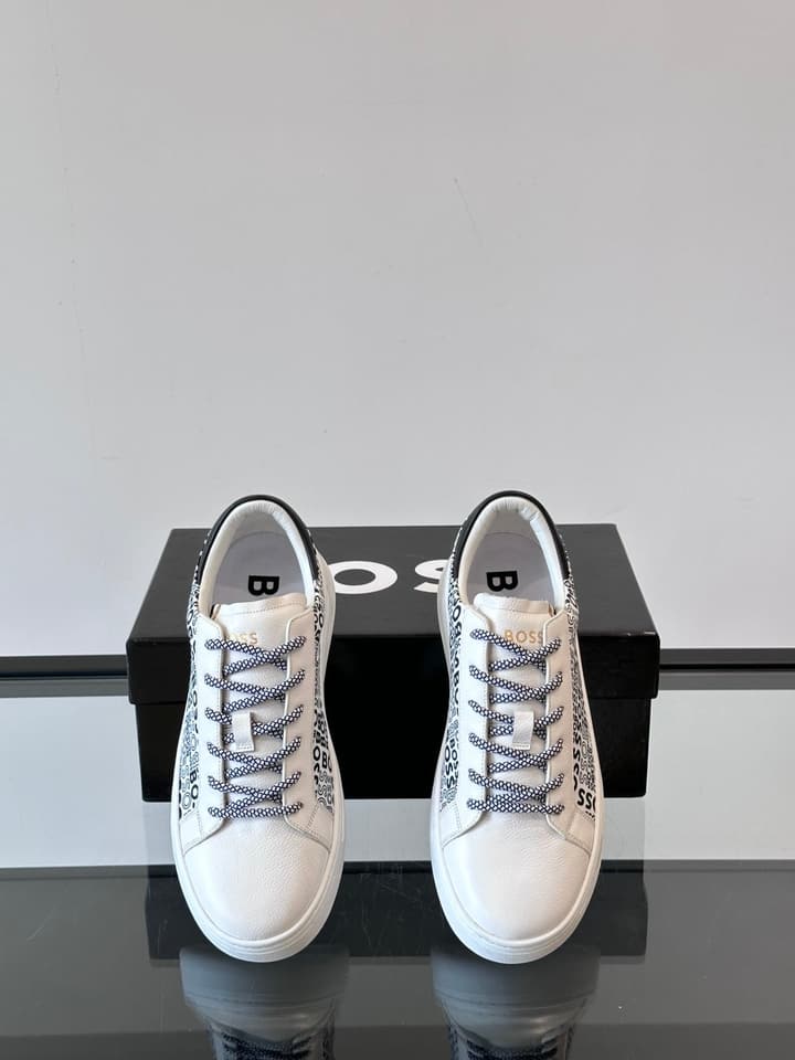 Boss Italian-Made Cupsole Sneakers in Black Patterned