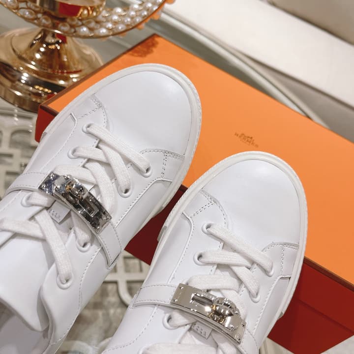 Hermès Kelly Buckle White Sneakers