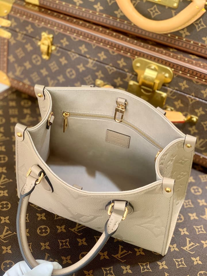 Louis Vuitton Onthego Small Tote Bag in Light Taupe Monogram Empreinte