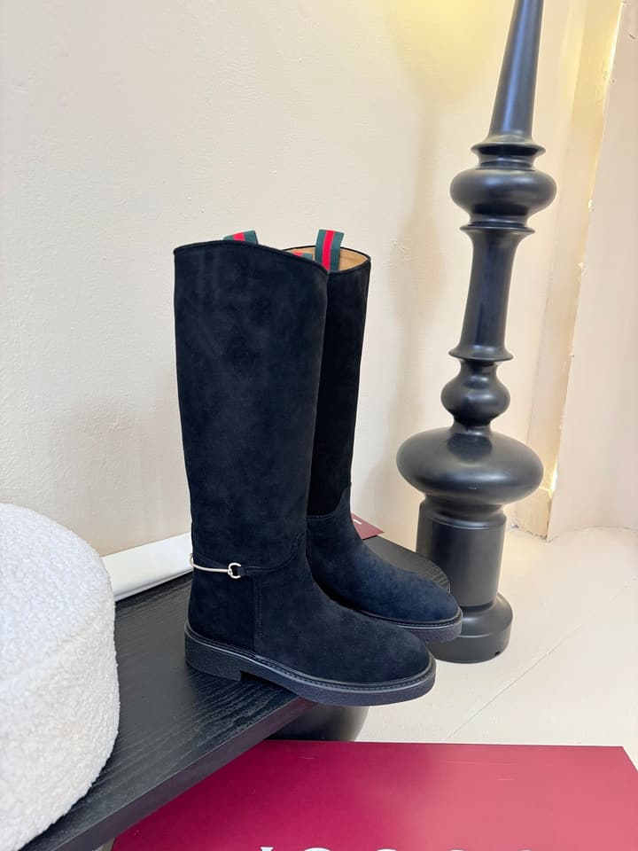 Gucci Runway Velvet Boots in Black Suede