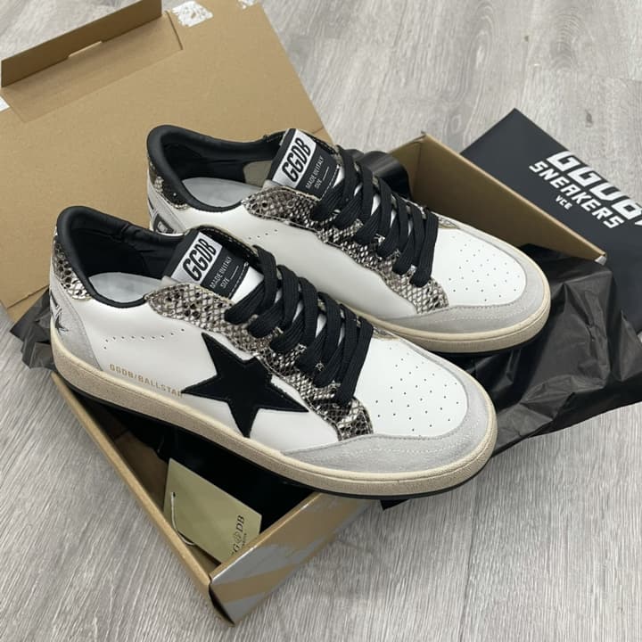 Golden Goose Ball Star Sneakers – 2023 Spring Collection in White Black Star Metallic Heel