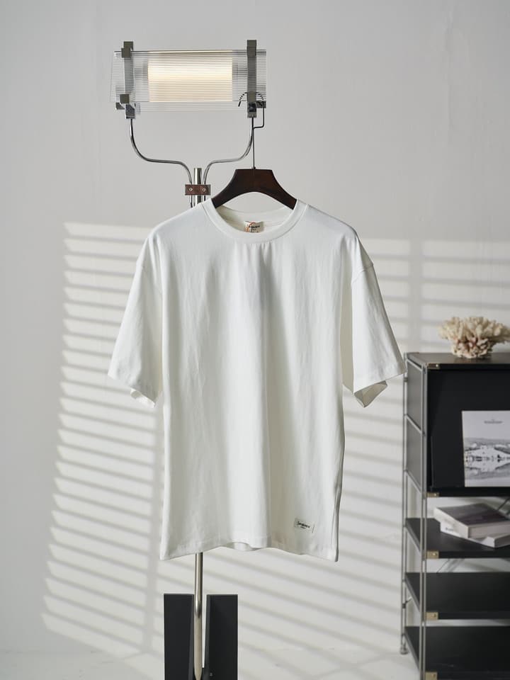 Saint Laurent YSL Logo Patch Crewneck T-Shirt in Ivory
