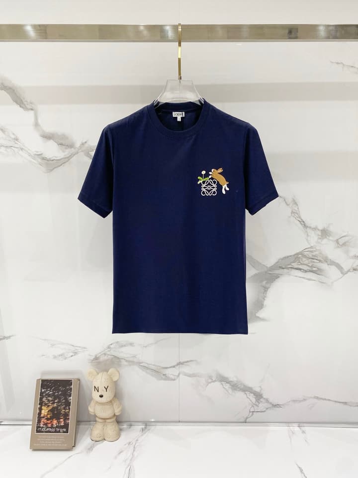 Loewe Rabbit Embroidery Mercerized Cotton T-Shirt in Black