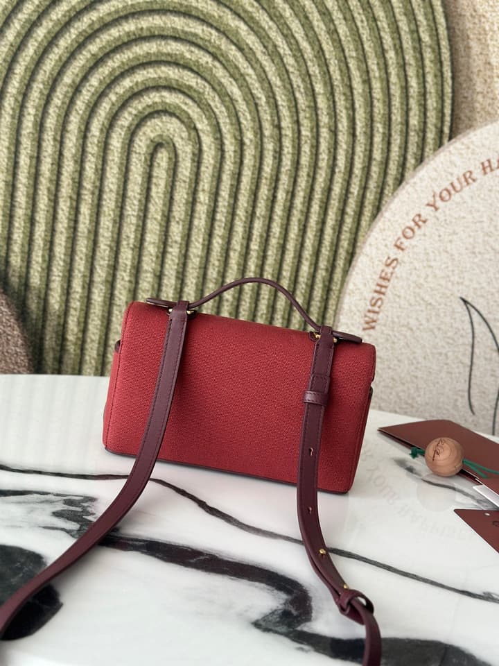 Loro Piana L19 Canvas Crossbody Bag – Spring/Summer Resort Collection in Beige Canvas With Burgundy Trim