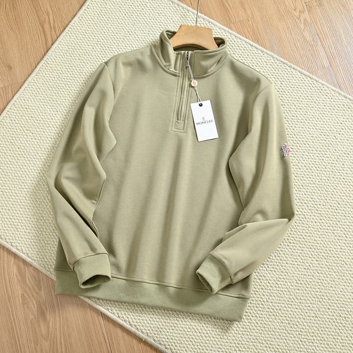 Moncler Men's Half-Zip Stand Collar Sweatshirt – 2025 Spring Collection in Grey