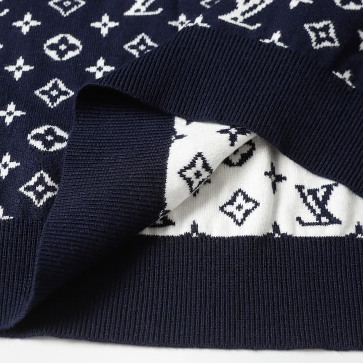 Louis Vuitton Logo Crewneck Long Sleeve Sweater in Deep Blue Monogram