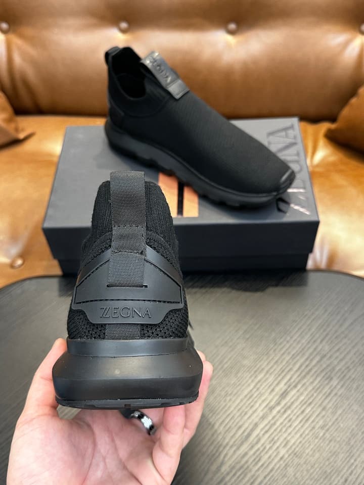 Zegna Techmerino Slip-On Sneakers in Dark Navy With Green Accent