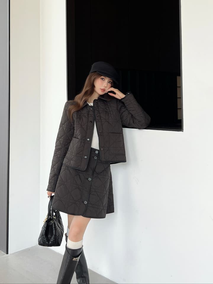 Dior CD Bee Embroidery Quilted Collar Jacket in Black Quilted Jacket