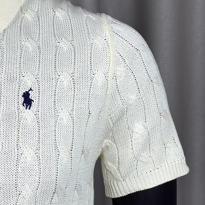 Ralph Lauren Classic Cable Knit Polo Sweater in Black